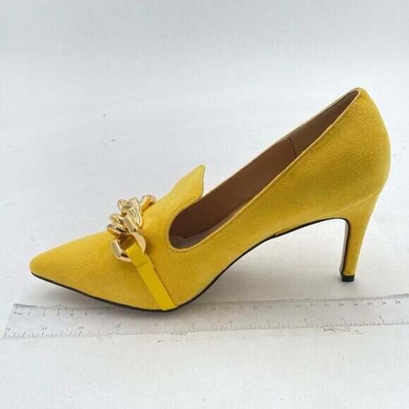 YDN Women's Mid Heels Slip on Loafer Stilettos Pumps Pointy Toe Slide Suede Prom - Picture 1 of 7